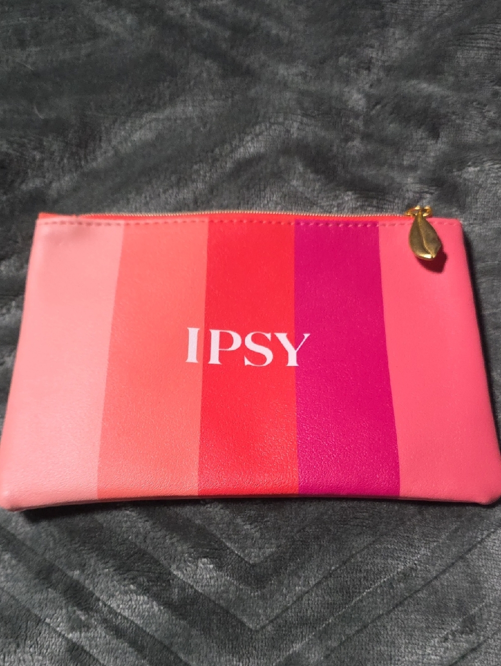 ipsy Striped Pink & Magenta Cosmetic Pouch with Gold Zip Pull